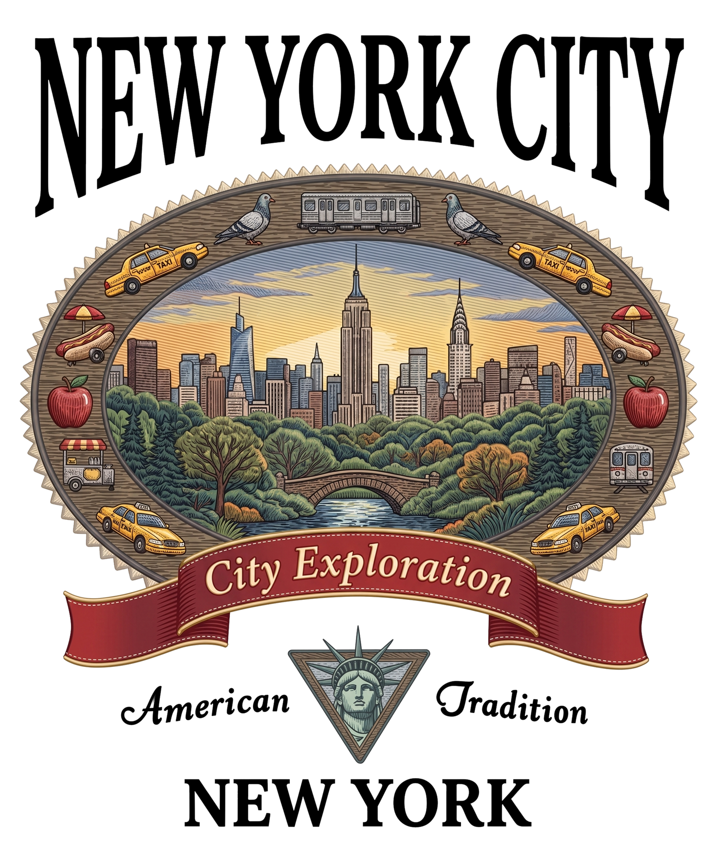 NYC Cartoon Style T-Shirt | Traditional Classic Tee