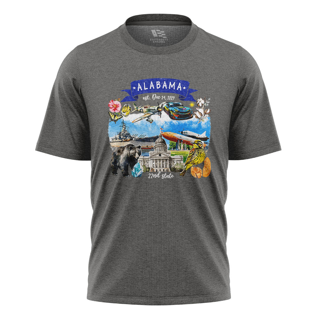 Alabama 22nd State Symbols Collage Heritage - Charcoal flatlay