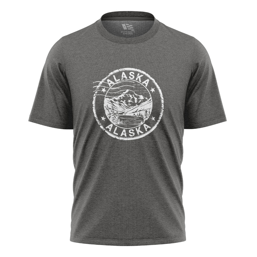 Alaska Distressed Stamp Mountain Badge - Charcoal flatlay