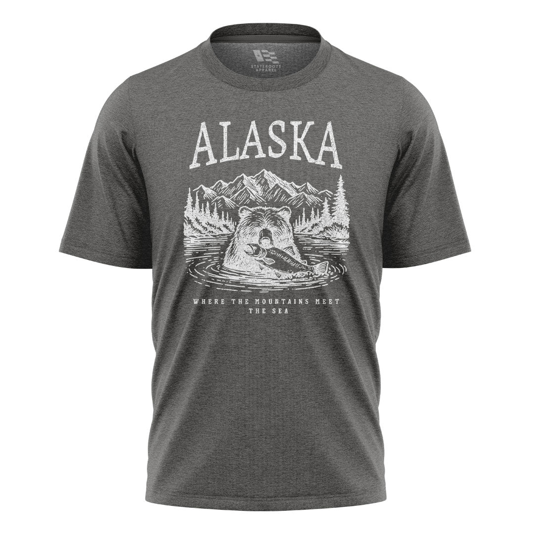 Alaska Mountains Meet Sea Salmon Bear - Charcoal flatlay