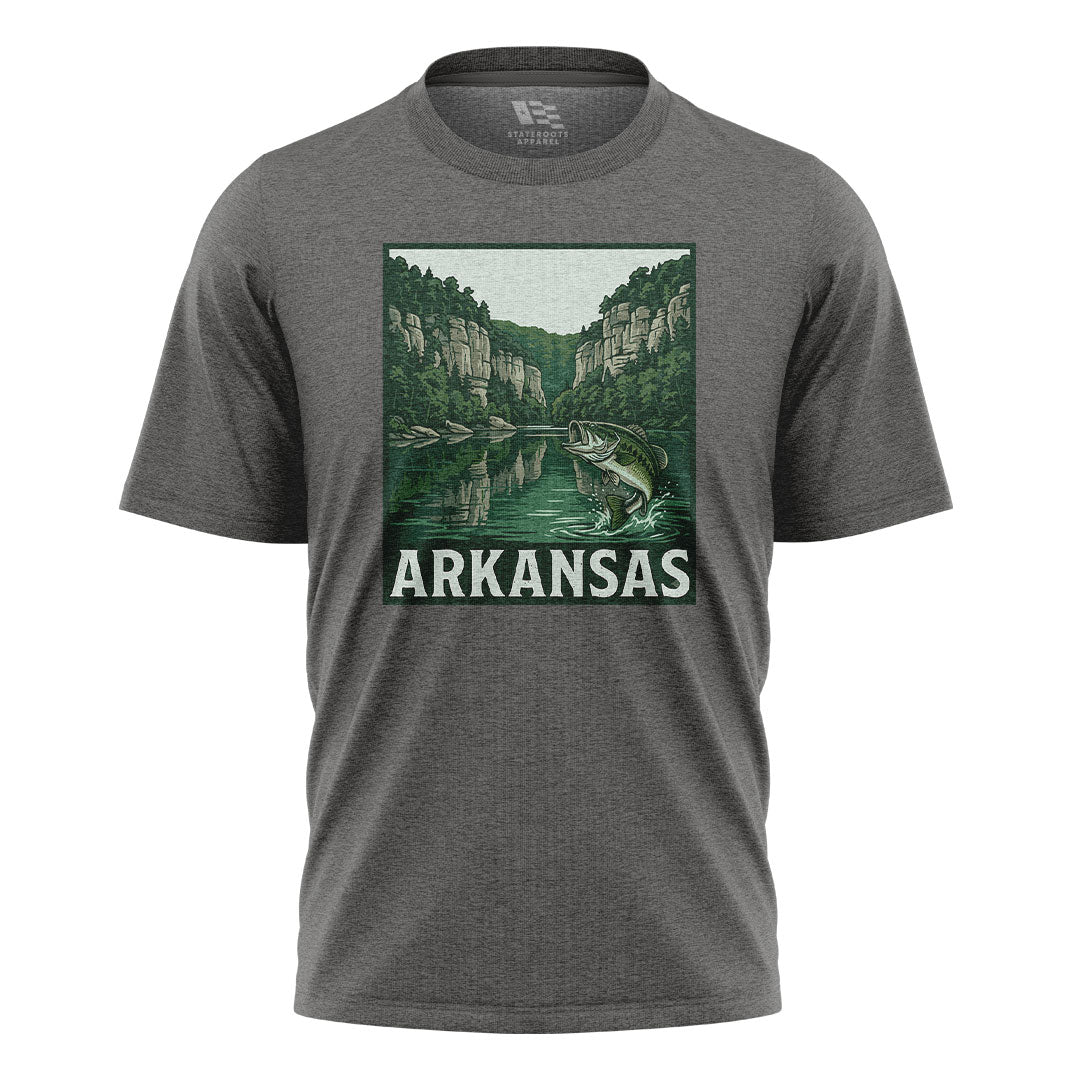 Arkansas Bass Fishing Tee - Charcoal flatlay