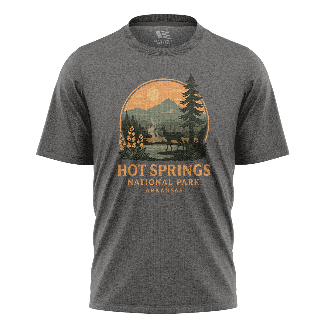 Arkansas Hot Springs Sunset Deer Tee - Charcoal flatlay