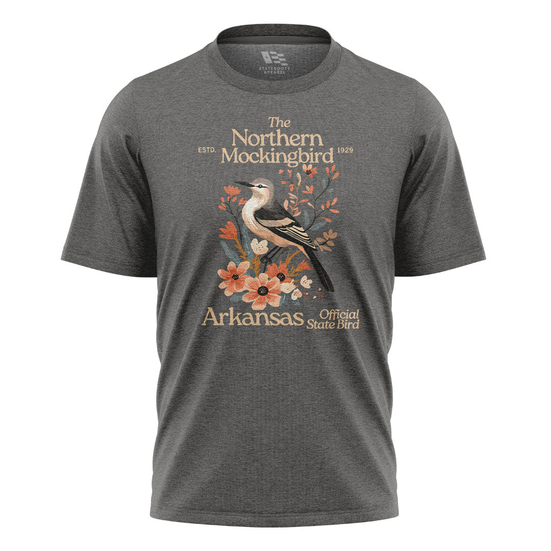 Arkansas Mockingbird Florals Tee - Charcoal flatlay
