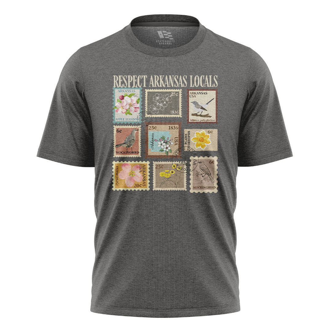 Arkansas Respect Locals Stamps Tee - Charcoal flatlay