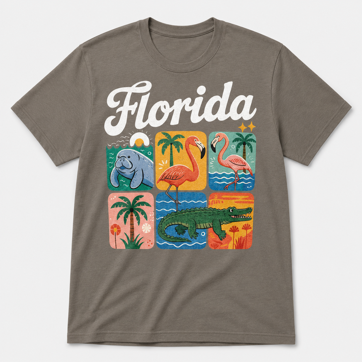 Florida Cursive T-Shirt | Manatee Flamingo Alligator Sunshine State Souvenir Tee