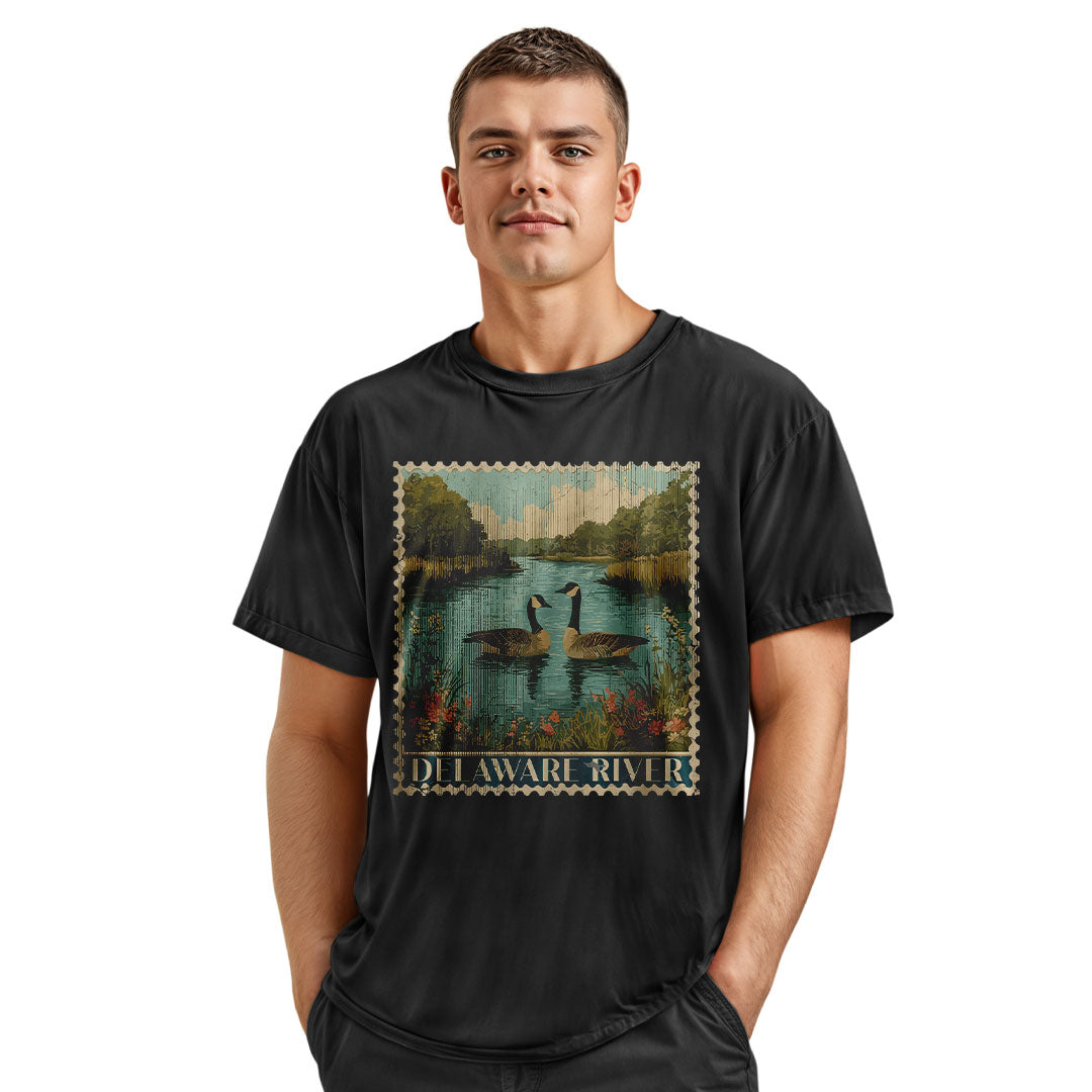 Delaware River Geese T-Shirt | Vintage Stamp Tee - navy - image 12