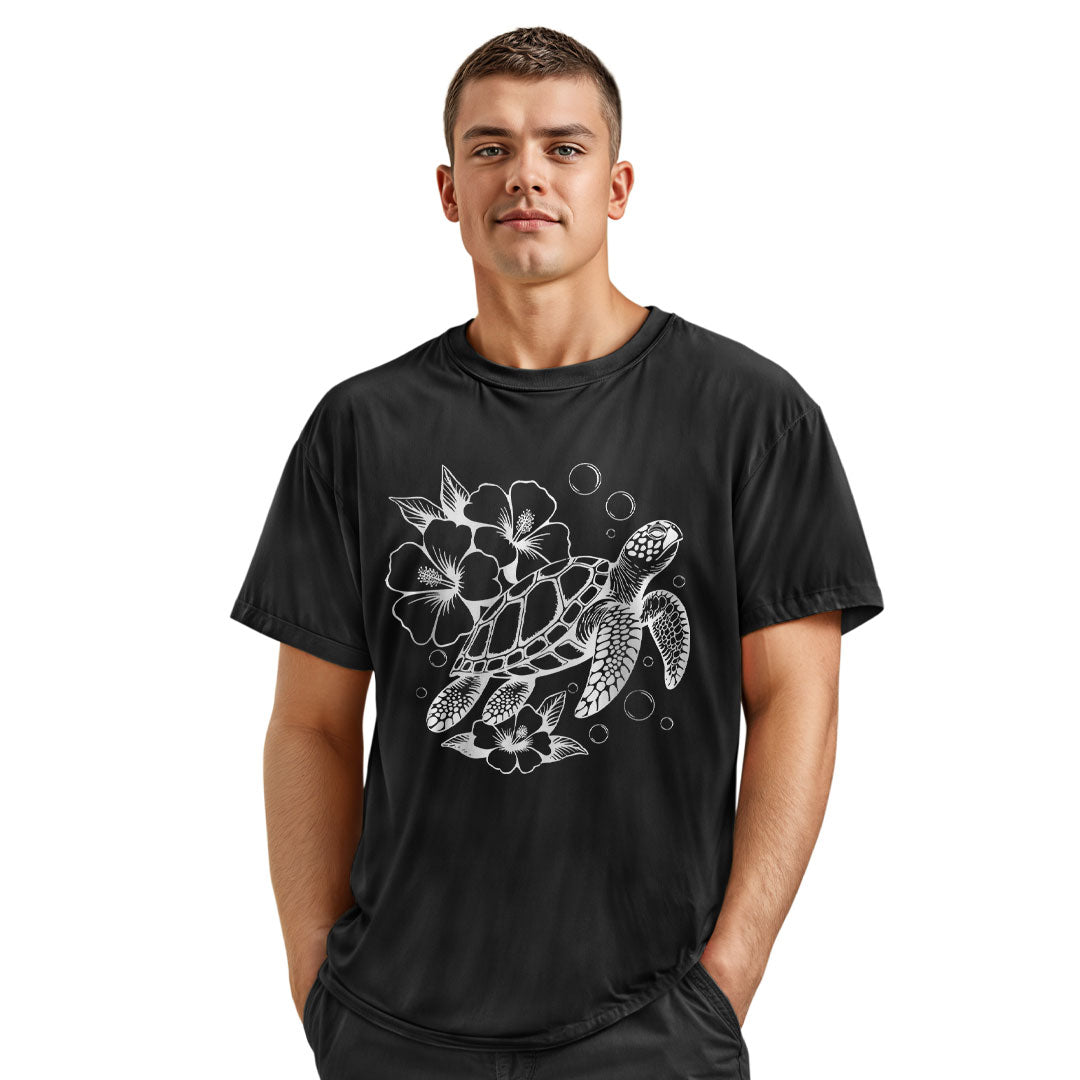 Hawaii Sea Turtle Hibiscus Tee - Charcoal view
