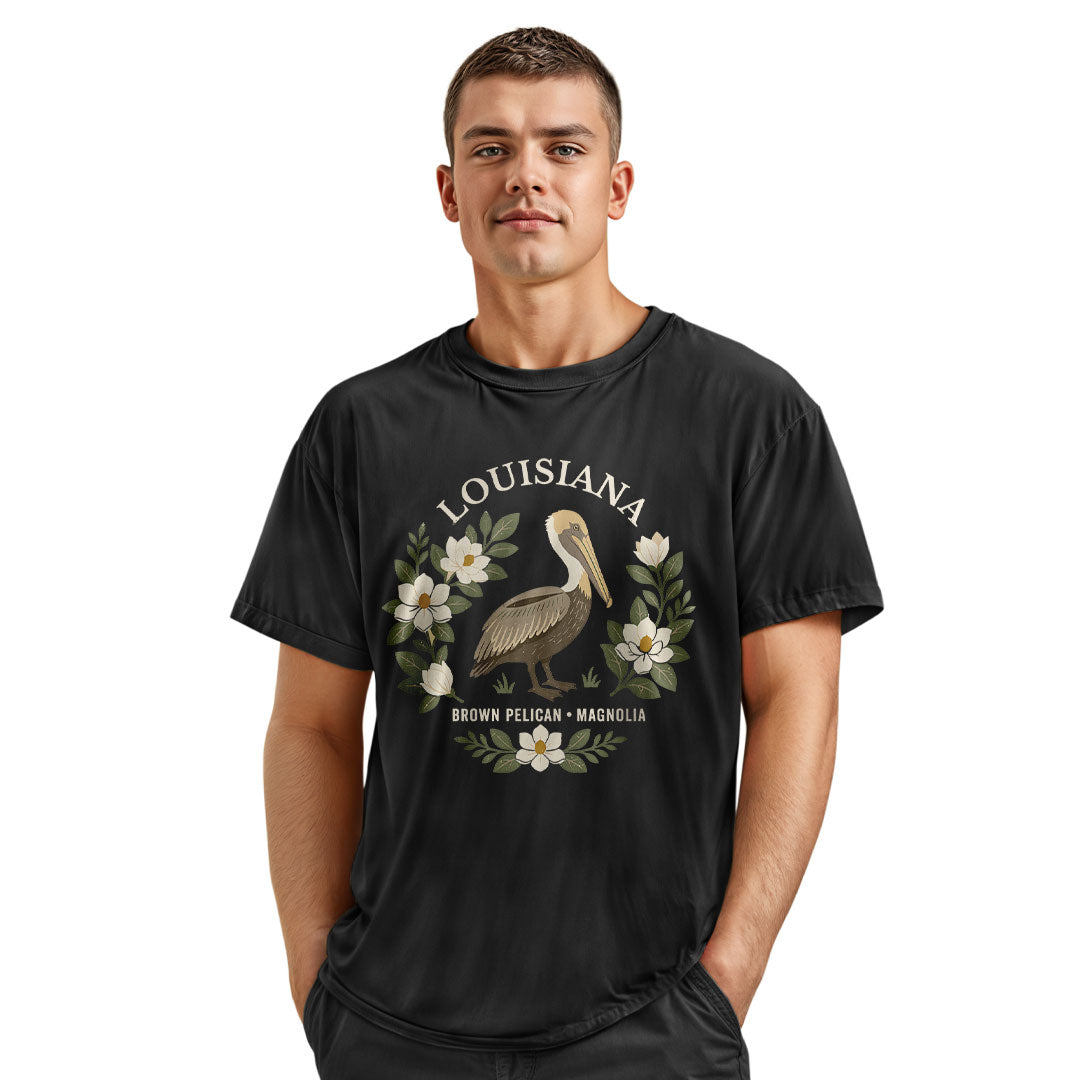 Louisiana Brown Pelican Magnolia T-Shirt | Bird Tee - Navy #2