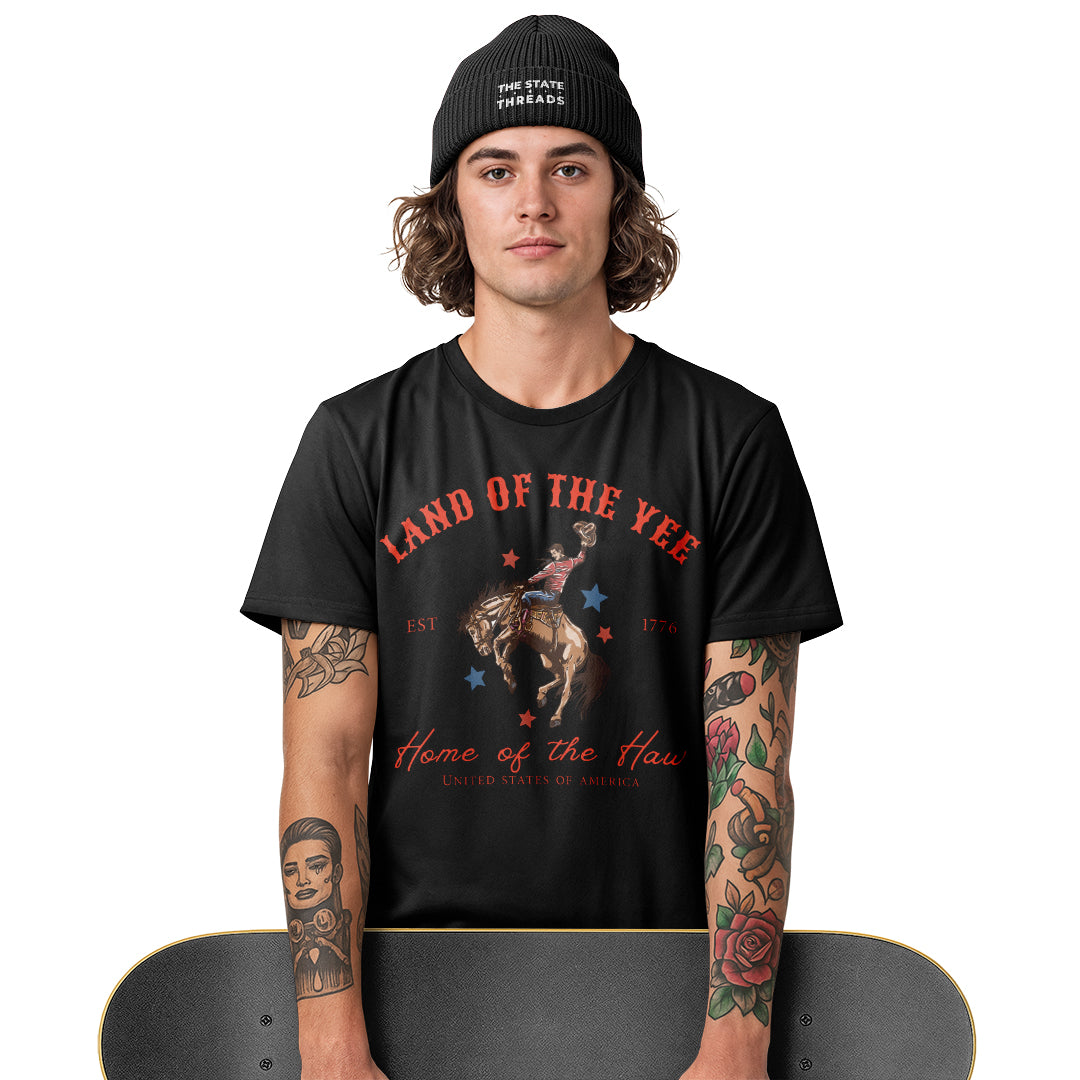 Land of the Yee Home of the Haw T-Shirt | Yee Haw Cowboy Tee