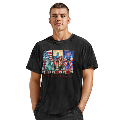 She Loves Jesus and America Too T-Shirt | Faith Patriotic Tee
