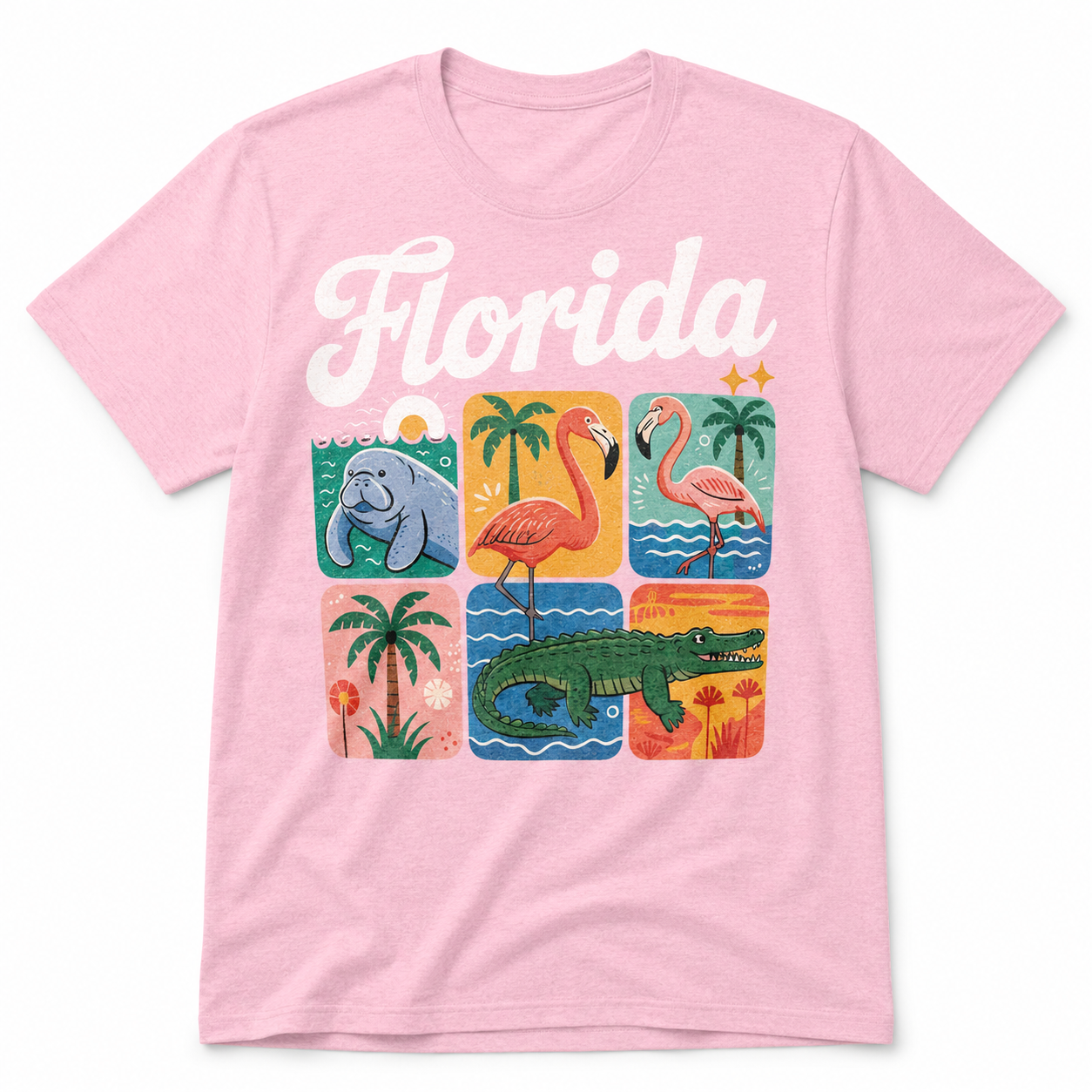 Florida Cursive T-Shirt | Manatee Flamingo Alligator Sunshine State Souvenir Tee