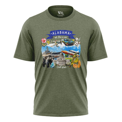 Alabama 22nd State Symbols Collage Heritage - Military Green flatlay
