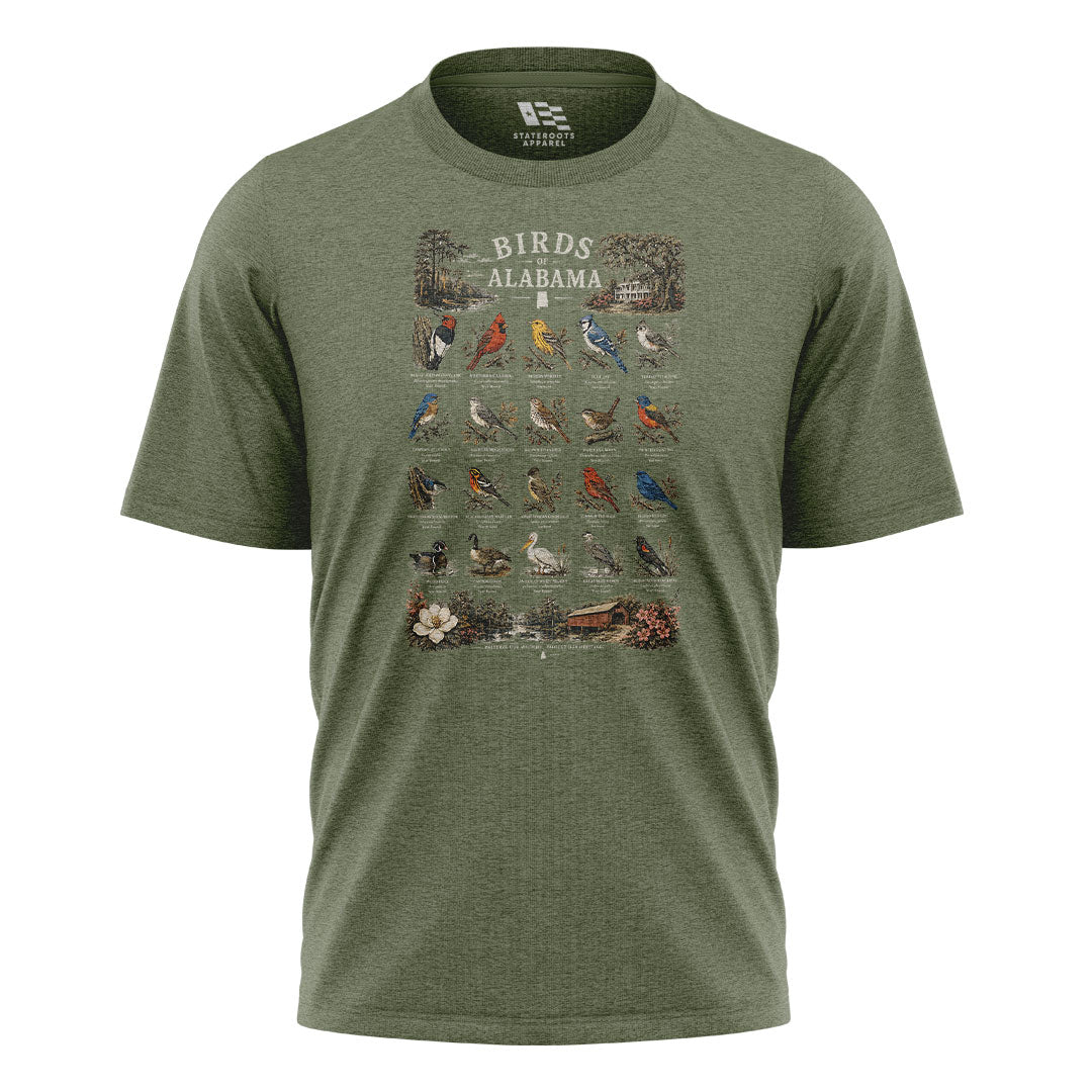Alabama Birds Of Alabama Birding Chart - Military Green flatlay