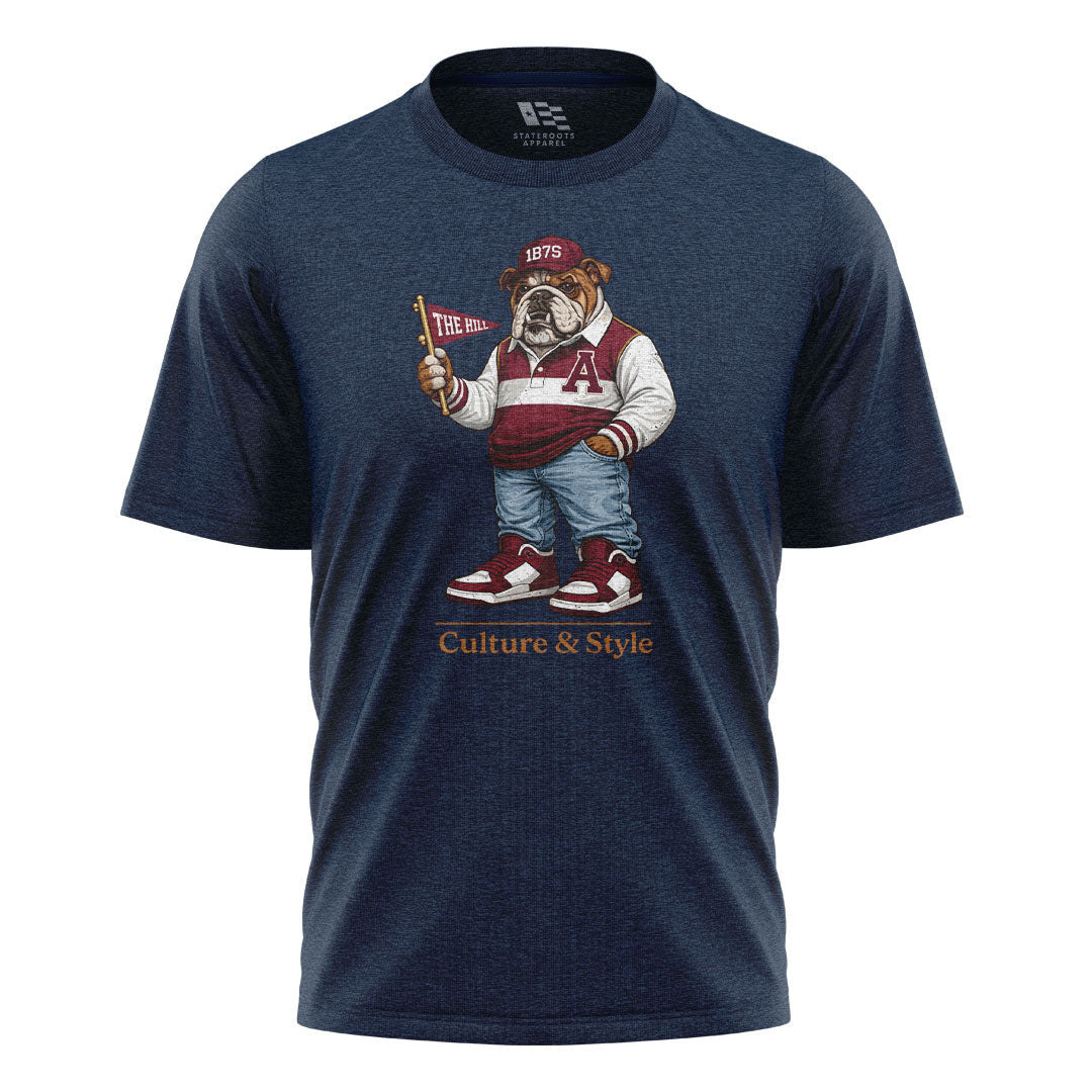 Alabama Bulldog Mascot 1875 Culture Style - Navy flatlay