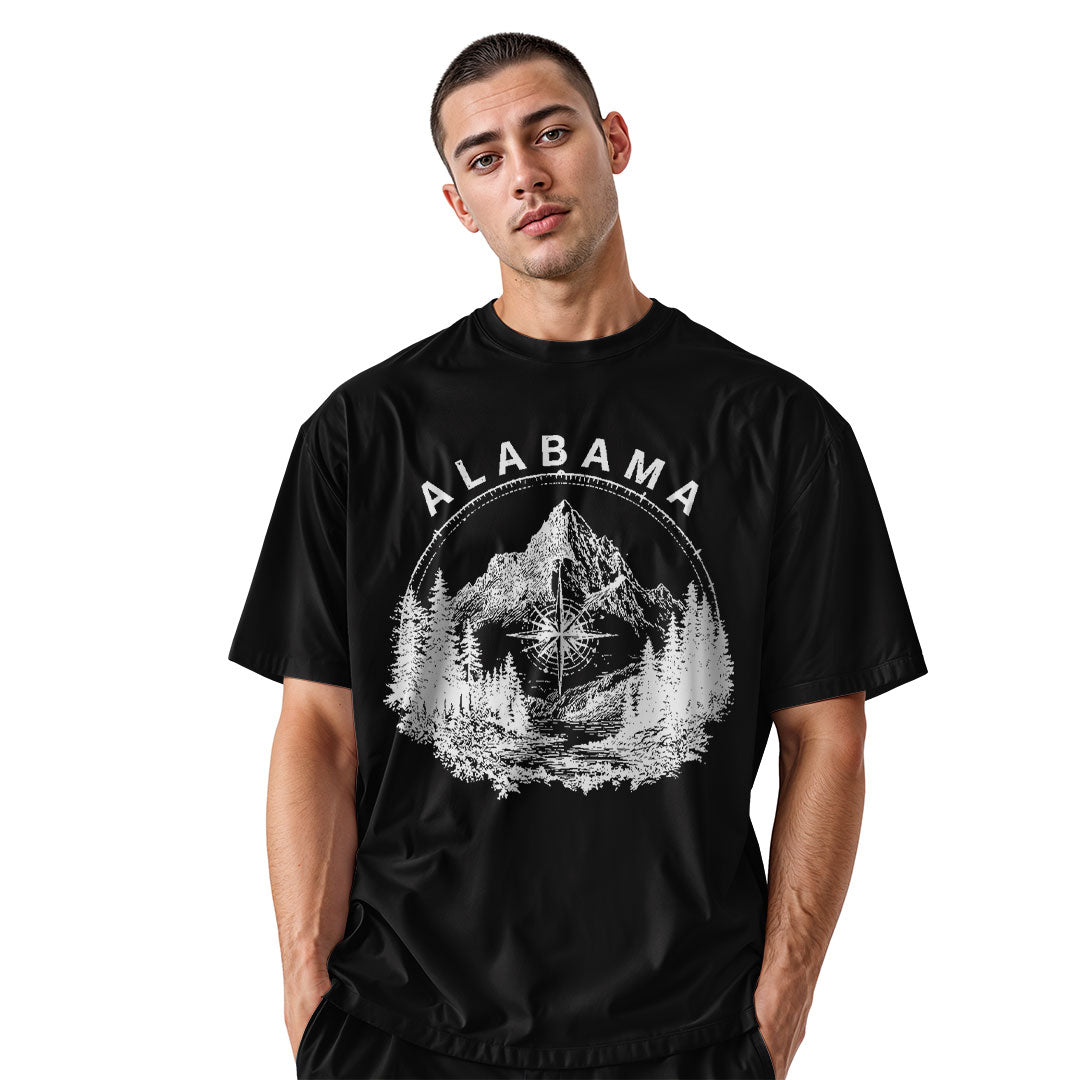 Alabama Compass Mountain Vintage Line Art - Black lifestyle 2