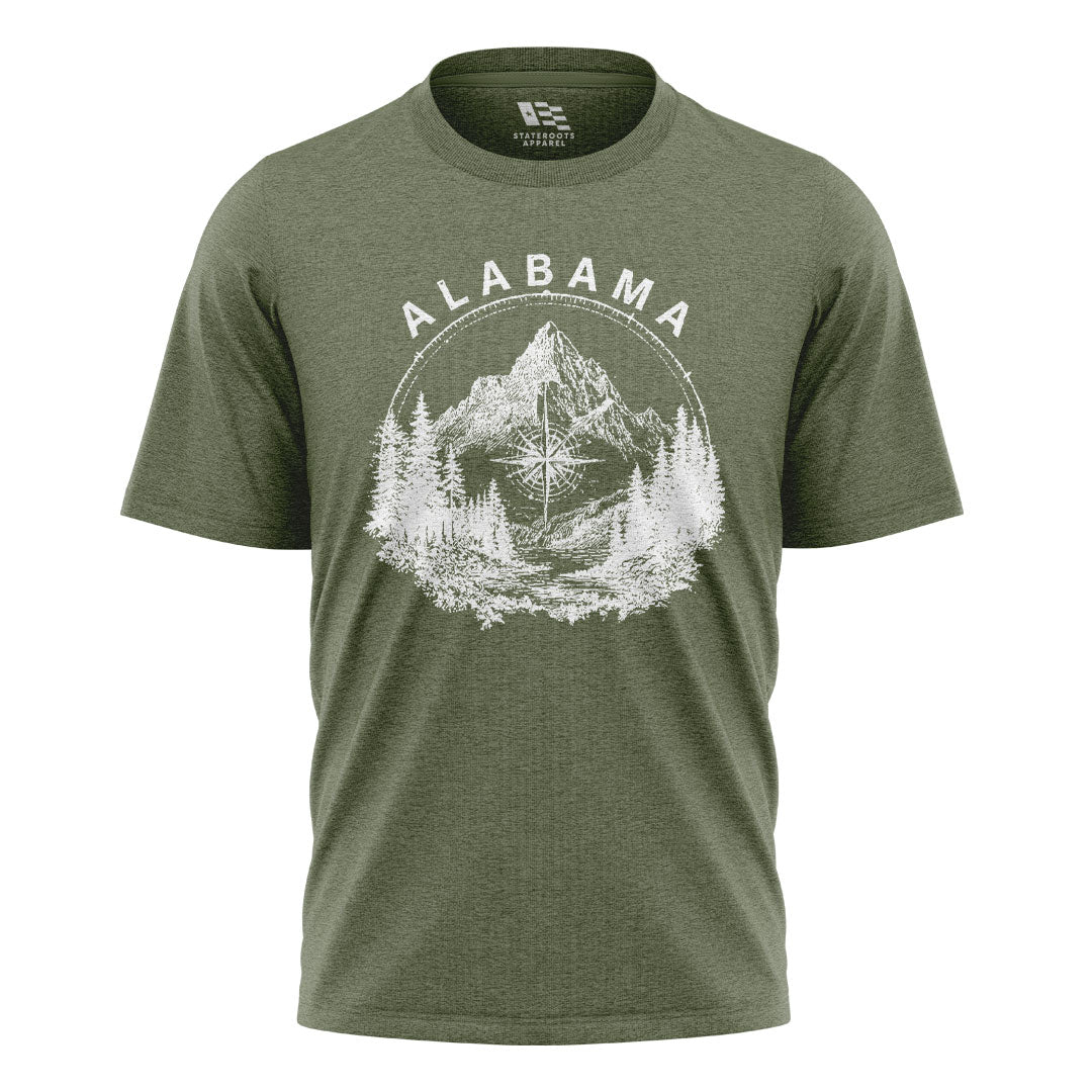 Alabama Compass Mountain Vintage Line Art - Military Green flatlay