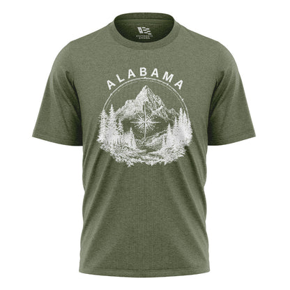 Alabama Compass Mountain Vintage Line Art - Military Green flatlay