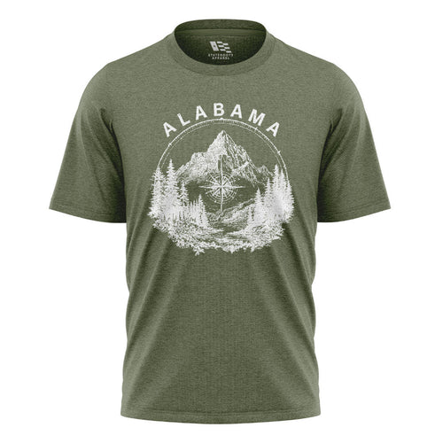 Alabama Compass Mountain Vintage Line Art - Military Green flatlay