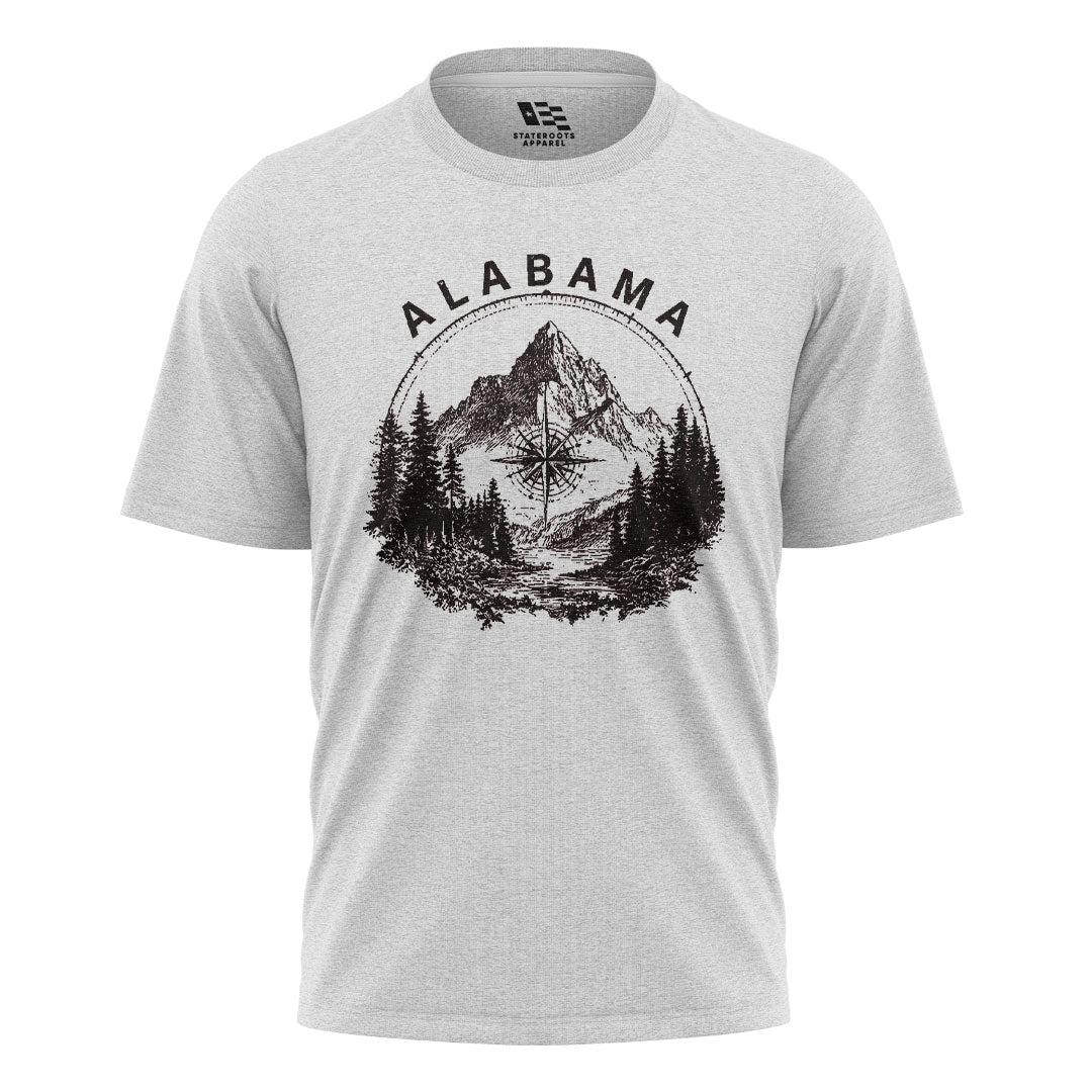 Alabama Compass Mountain Vintage Line Art - White flatlay
