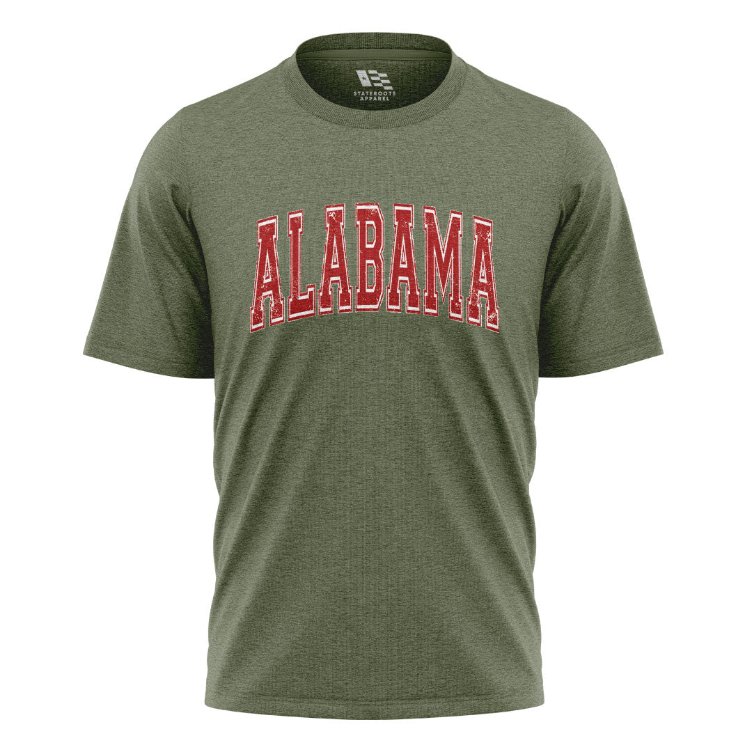 Alabama Crimson Varsity Distressed Arch - Military Green flatlay