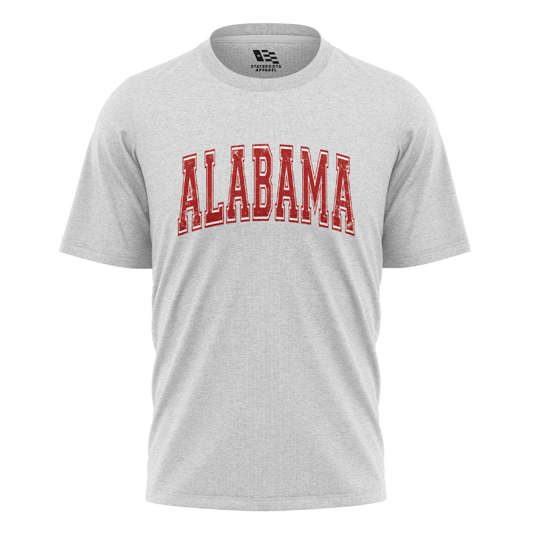 Alabama Crimson Varsity Distressed Arch - White flatlay