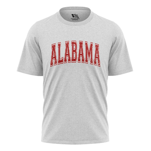Alabama Crimson Varsity Distressed Arch - White flatlay