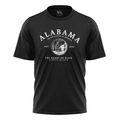 Alabama Heart Of Dixie State Seal Coordinates - Black flatlay
