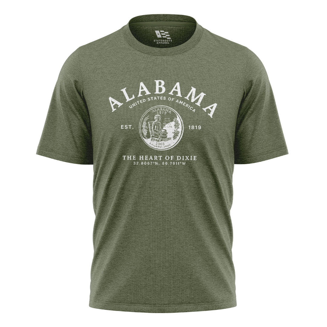 Alabama Heart Of Dixie State Seal Coordinates - Military Green flatlay