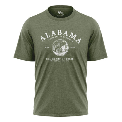 Alabama Heart Of Dixie State Seal Coordinates - Military Green flatlay