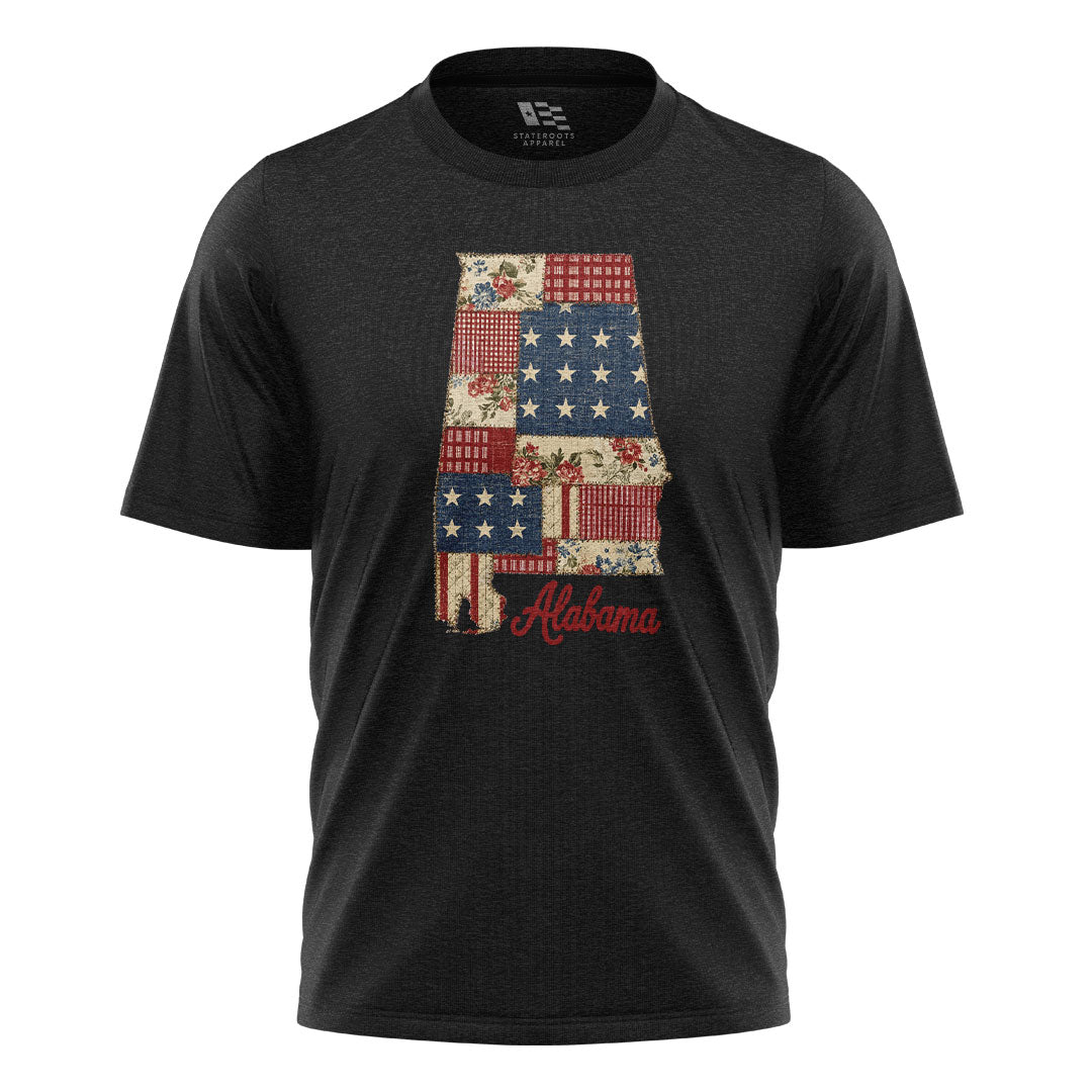 Alabama Patriotic Patchwork State Outline - Black flatlay