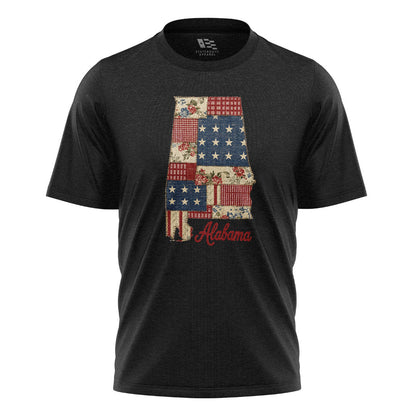 Alabama Patriotic Patchwork State Outline - Black flatlay