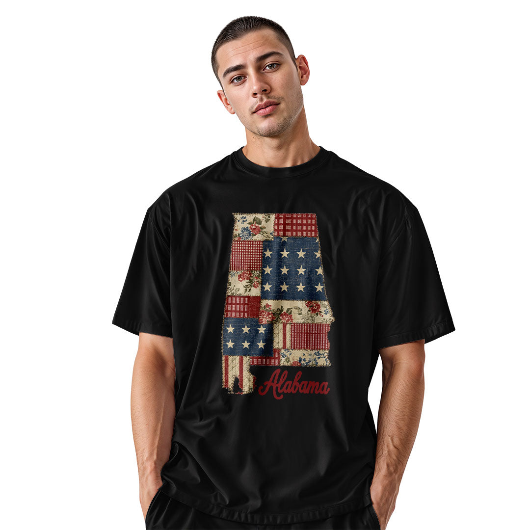 Alabama Patriotic Patchwork State Outline - Black lifestyle 2