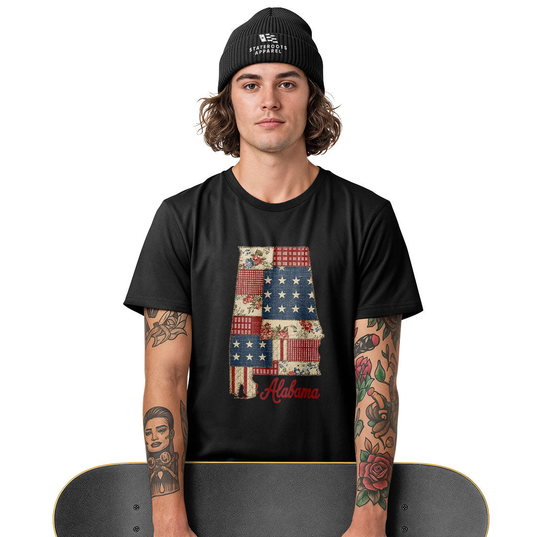 Alabama Patriotic Patchwork State Outline - Black lifestyle 3