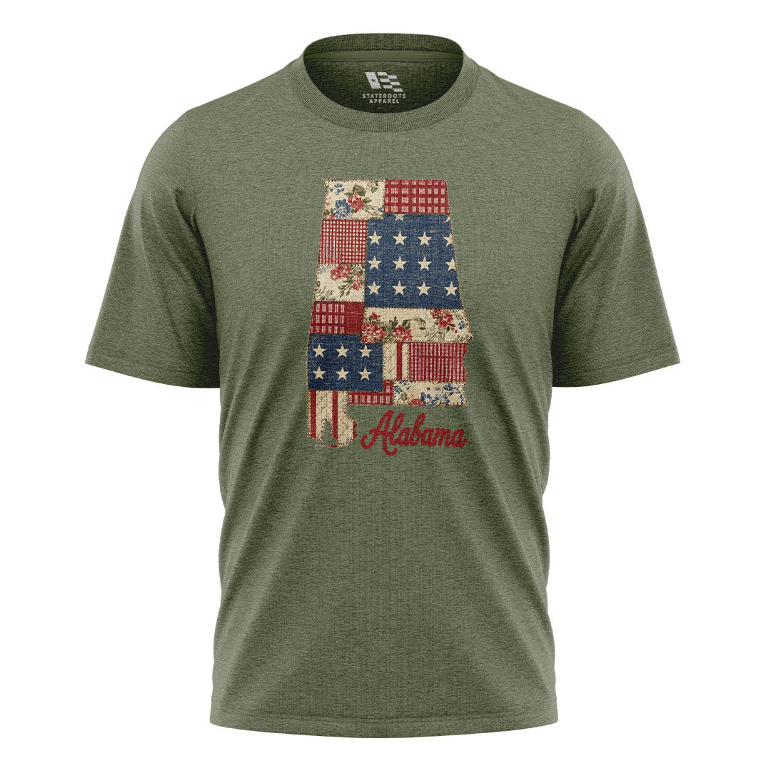 Alabama Patriotic Patchwork State Outline - Military Green flatlay