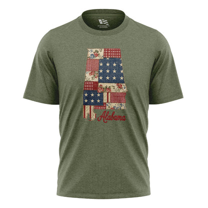 Alabama Patriotic Patchwork State Outline - Military Green flatlay