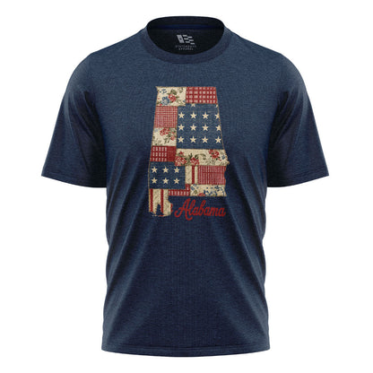 Alabama Patriotic Patchwork State Outline - Navy flatlay