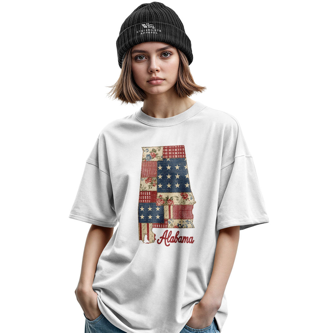 Alabama Patriotic Patchwork State Outline - White lifestyle 2