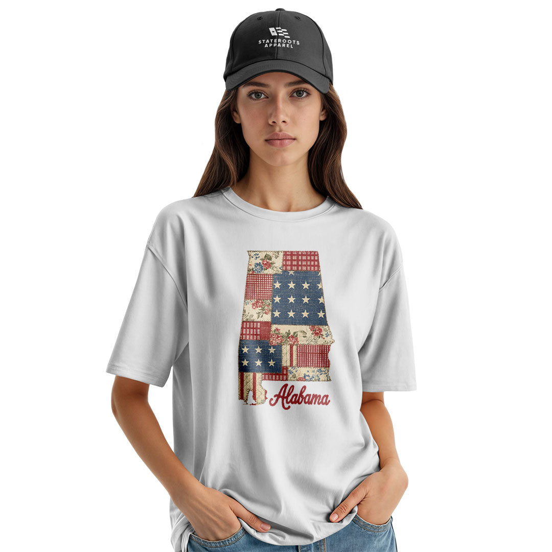 Alabama Patriotic Patchwork State Outline - White lifestyle 3