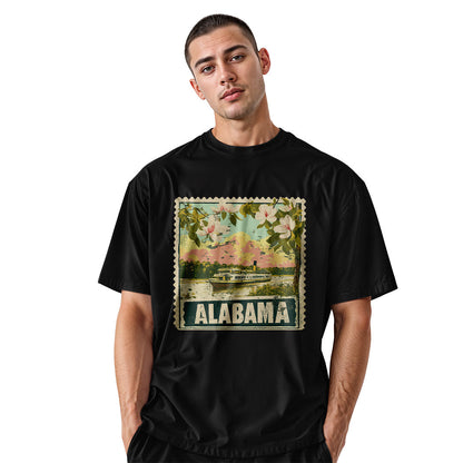 Alabama Postage Stamp Steamboat Magnolia - Black lifestyle 2