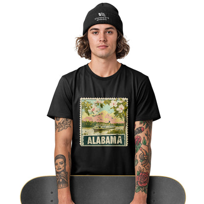 Alabama Postage Stamp Steamboat Magnolia - Black lifestyle 3