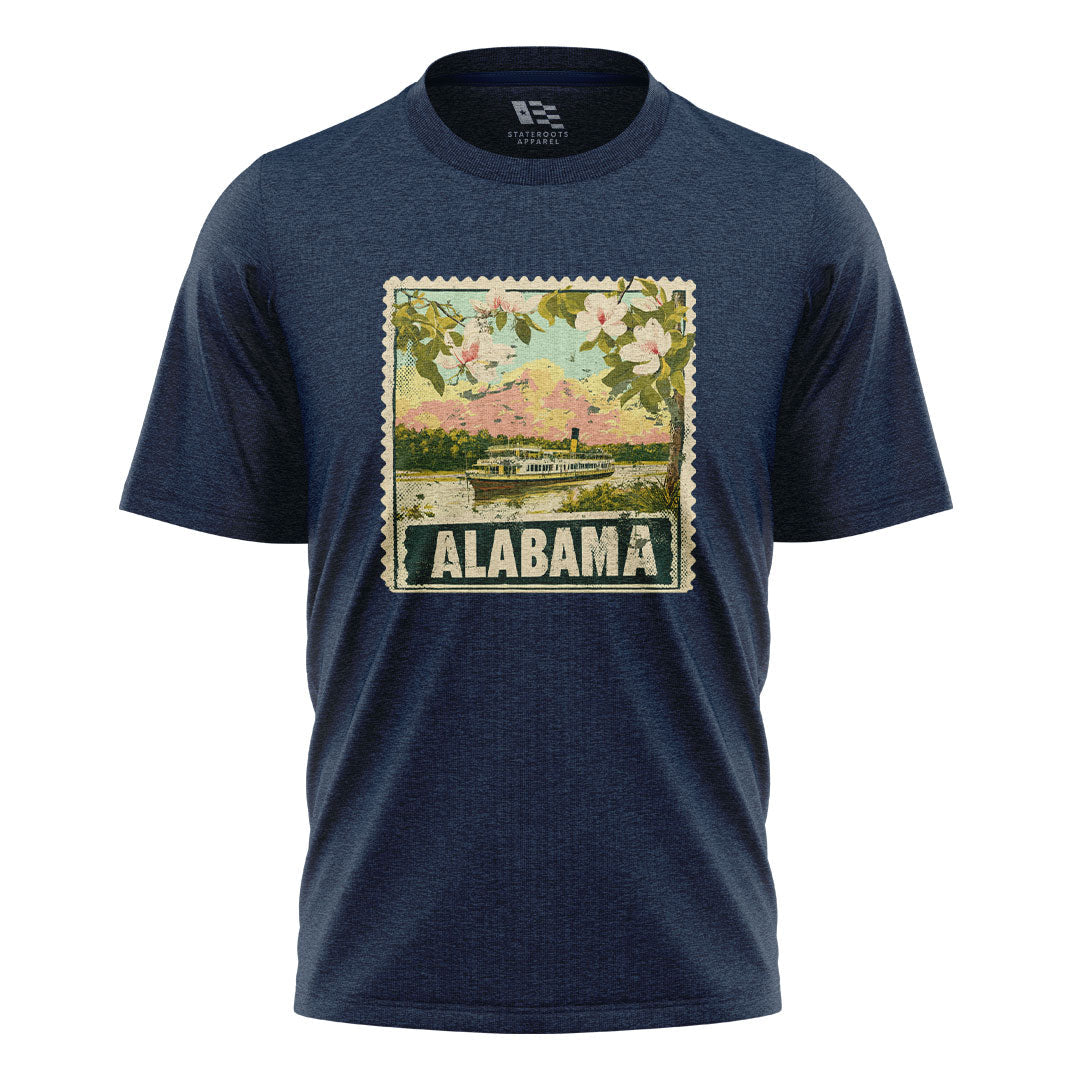 Alabama Postage Stamp Steamboat Magnolia - Navy flatlay