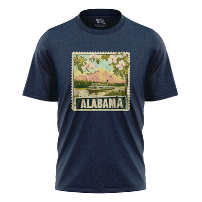Alabama Postage Stamp Steamboat Magnolia - Navy flatlay
