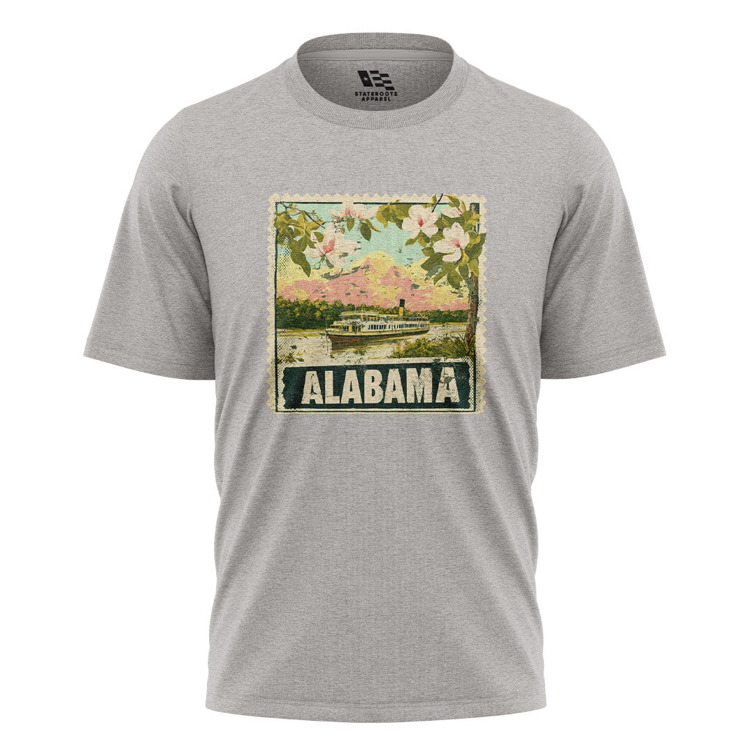 Alabama Postage Stamp Steamboat Magnolia - Sport Grey flatlay