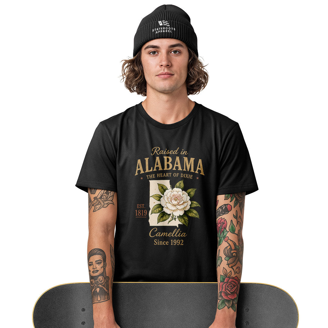 Alabama Raised In Camellia State Outline - Black lifestyle 3