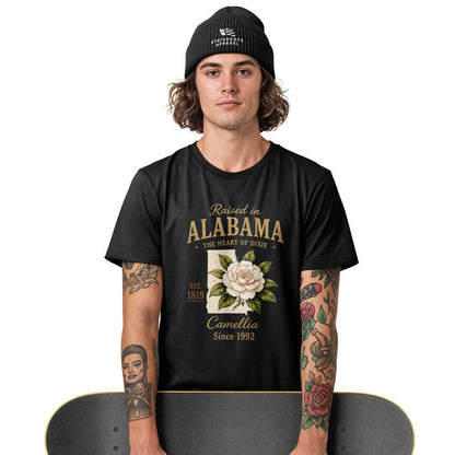 Alabama Raised In Camellia State Outline - Black lifestyle 3