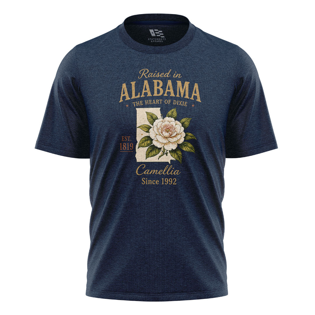 Alabama Raised In Camellia State Outline - Navy flatlay