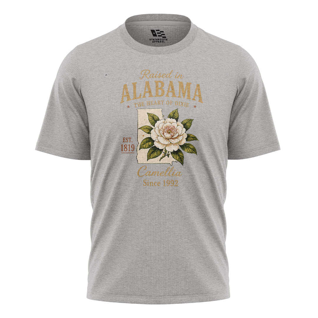 Alabama Raised In Camellia State Outline - Sport Grey flatlay