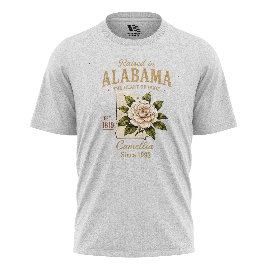 Alabama Raised In Camellia State Outline - White flatlay