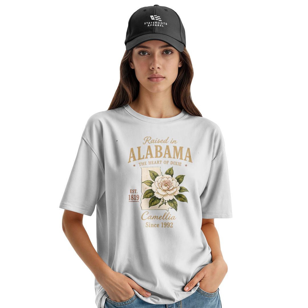Alabama Raised In Camellia State Outline - White lifestyle 3