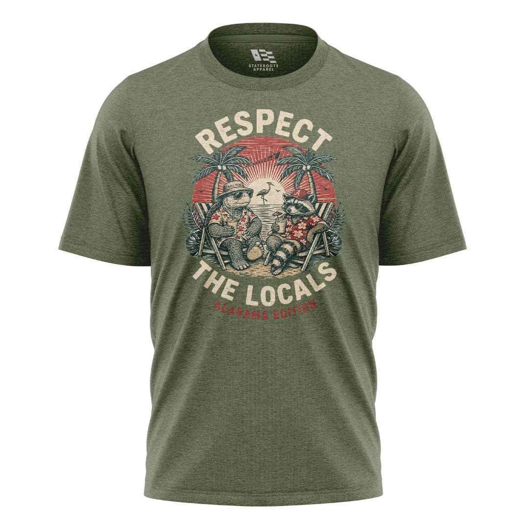 Alabama Respect The Locals Beach Raccoon Turtle - Military Green flatlay